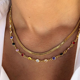 Colorful Crystal Necklace Set - Double-layer Short Women's Neck Necklace, Alloy