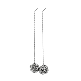 Brass Wire Ball Stud Earrings, Ear Threads for Women, Round