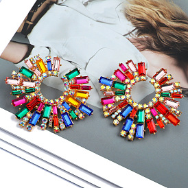 Colorful Sunflower Crystal Earrings with Geometric Design - Fashionable and Unique Jewelry