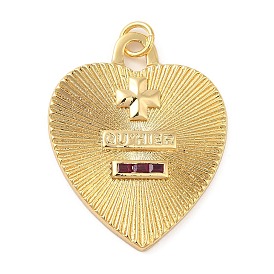 Rack Plating Brass Micro Pave Cubic Zirconia Pendants, Long-Lasting Plated, Cadmium Free & Lead Free, Heart