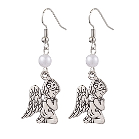 Tibetan Style Alloy Dangle Earrings, with Acrylic Imitation Pearl Beads, Angel