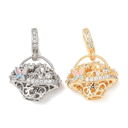 Латунный микро-паве кубический цирконий, цветочные корзины, с эмалью, за половину пробурено бисера, стойки покрытие, долговечный