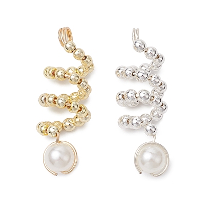 2шт 2 цвета АБС пластик имитация жемчуга подвески, спираль, с гальваническим покрытием из немагнитных синтетических гематитовых бусин и экологически чистой медной проволокой