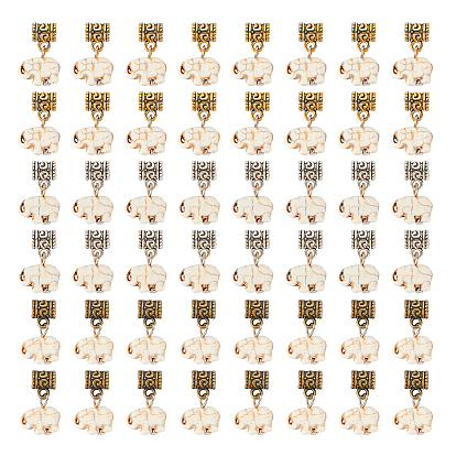 Подвески для волос из сплава и синтетической бирюзы в тибетском стиле, украшение для плетения, слон