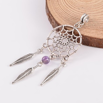 Античный серебряный сплав драгоценный камень европейские висячие подвески, 84 мм, отверстие : 4.5 мм