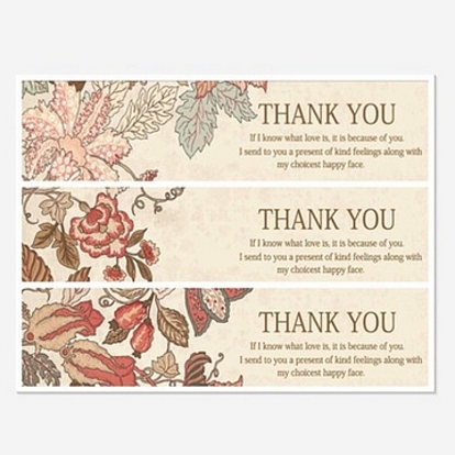 Paper Adhesive Stickers, Package Sealing Stickers, Rectangle with Word & Floral Pattern
