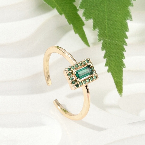 Латунные микро проложить манжеты кольца кубического циркония, без кадмия, без никеля и без свинца, прямоугольные стеклянные открытые кольца