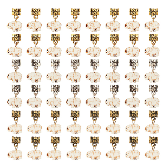 Подвески для волос из сплава и синтетической бирюзы в тибетском стиле, украшение для плетения, слон