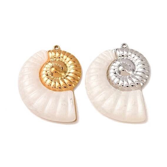304 Stainless Steel & Resin Pendants, Spiral Shell Charm