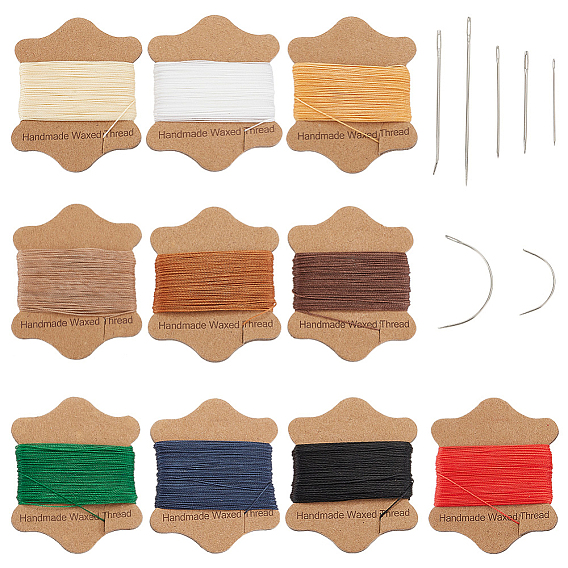10 карты 10 цвета круглые вощеные нейлоновые шнуры наборы, с 1 набором тонких игл из углеродистой стали и кожи