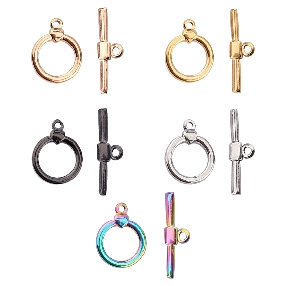 PVD Vacuum Plating 304 Stainless Steel Toggle Clasps, Ring