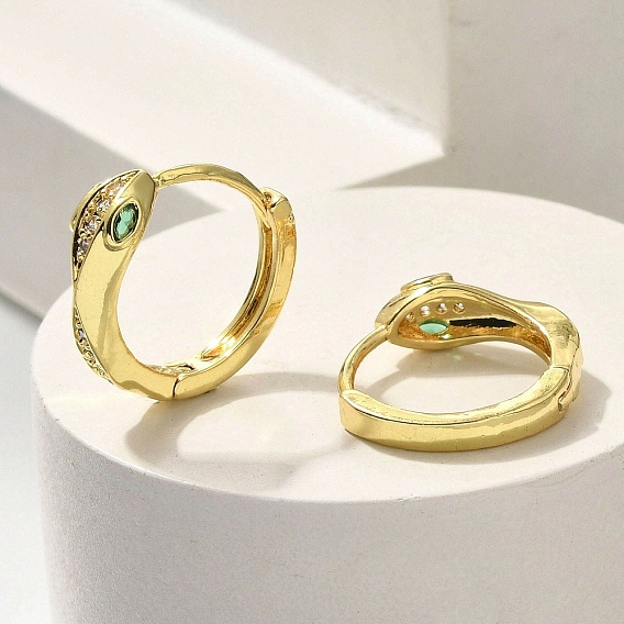 Серьги-кольца из латуни с прозрачным кубическим цирконием, змея