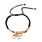 Adjustable Nylon Thread Braided Bead Bracelets, with Polymer Clay & Brass Beads and Alloy Enamel Rainbow Pendant