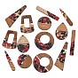 Walnut Wood & Transparent Resin & Gold Foil Pendants, Mixed Shapes Charm