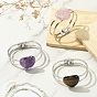 Natural Mixed Gemstone Heart Brass Hinged Cuff Bangles, Platinum