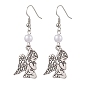 Tibetan Style Alloy Dangle Earrings, with Acrylic Imitation Pearl Beads, Angel