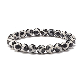 Natural Dzi Agate Stretch Bracelet, Gemstone Mala Beads Protection Bracelet for Women