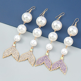 Acrylic Diamond Fish Tail Long Earrings - European and American Style, Ear Hooks, Women's Ear Pendants.