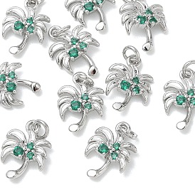 SHEGRACE Brass Cubic Zirconia Pendants, Coconut Tree Charms, Cadmium Free & Lead Free & Nickel Free