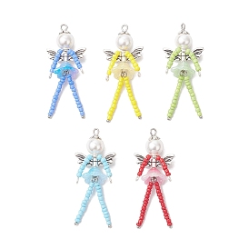 5шт. переливающиеся акриловые подвески, ангел, со стеклом, ракушечный жемчуг и сплав в тибетском стиле