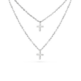 Tinysand@ cz ювелирные изделия 925 стерлингового серебра кубический цирконий крест кулон два яруса ожерелья, 21 дюйм &18 дюйм