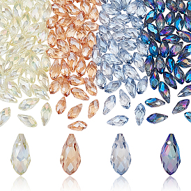 4 цветные гальванические прозрачные стеклянные шарики, слеза, граненые, с половиным покрытием