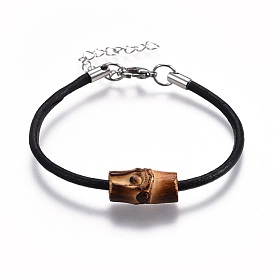 En cuir de vachette cordon bracelets, avec 304 accessoire en acier inoxydable, perles de bodhi naturelle
