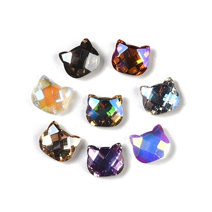 Cabujones de diamantes de imitación de cristal, punta trasera y trasera plateada, facetados