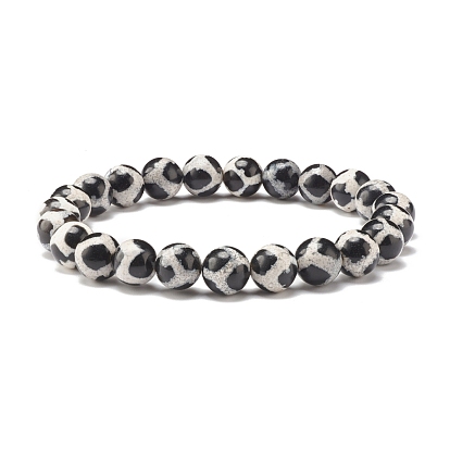 Natural Dzi Agate Stretch Bracelet, Gemstone Mala Beads Protection Bracelet for Women