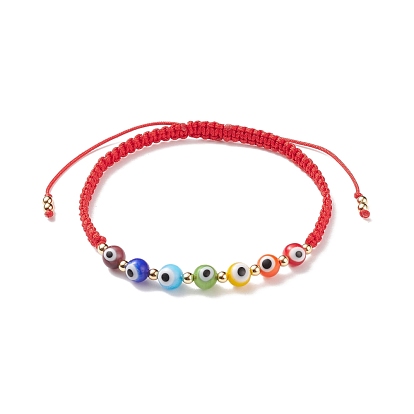 Lampwork Round Evil Eye Braided Bead Bracelet, Adjustable Bracelet for Women