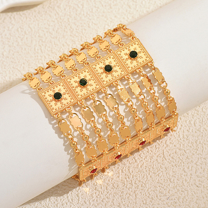 Винтажные многорядные браслеты из сплава с микропаве из кубических цирконий, браслеты с квадратными и цветочными звеньями для женщин