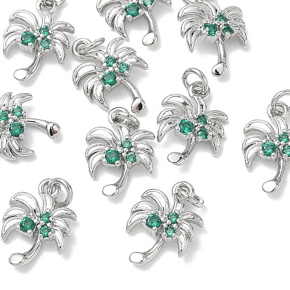 SHEGRACE Brass Cubic Zirconia Pendants, Coconut Tree Charms, Cadmium Free & Lead Free & Nickel Free