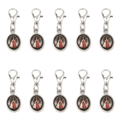 10 pièces ovales avec pendentifs en alliage de saint, avec fermoir pince de homard