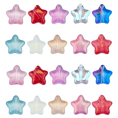 Perles de verre imprimées , de couleur plaquée ab , givré, étoiles