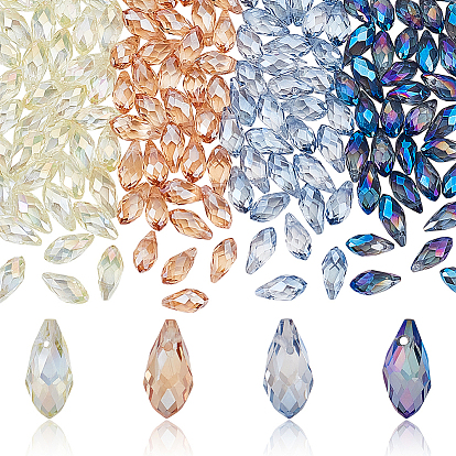 4 цветные гальванические прозрачные стеклянные шарики, слеза, граненые, с половиным покрытием