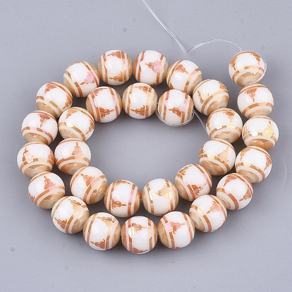 Electroplate Glass Beads Strands, Chakra Style, Round with Sit in Meditation Pattern