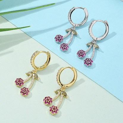 Латунные кубических серьги циркония обруч, без свинца и без кадмия, долговечный, стойки покрытие, вишня