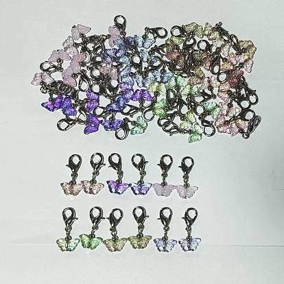 60piezas 6 colgante de cristal de colores, con broches de langosta de la aleación de la garra, mariposa