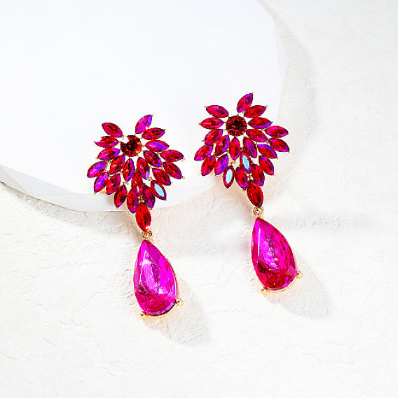 Серьги-гвоздики с подвесками из настоящего 18k-позолоченного сплава, серьги-капли из стекла