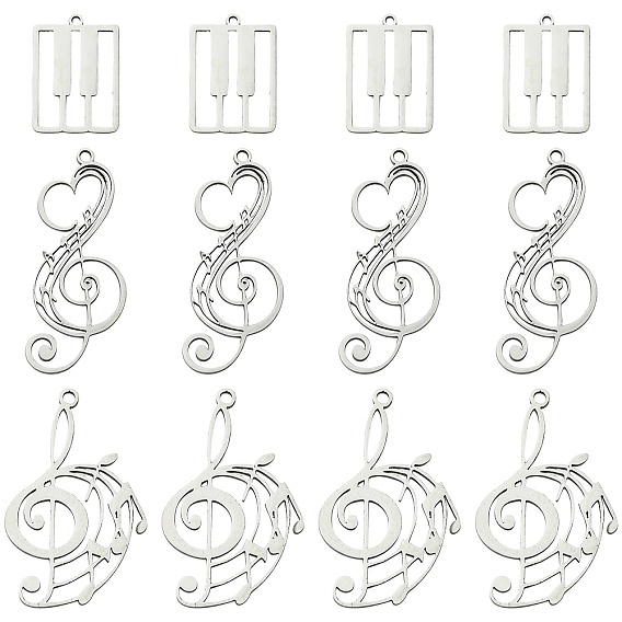 15шт. 3 шт. 304 шт. {4} подвески из нержавеющей стали, Музыкальная нота и клавиша пианино, скрипичный ключ, амулет в виде сердца и музыкальных нот.