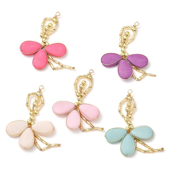 Большие подвески ручной работы из синтетического немагнитного гематита и стекла с гальваническим покрытием, подвески ангелы с акрилом, с золотым покрытием