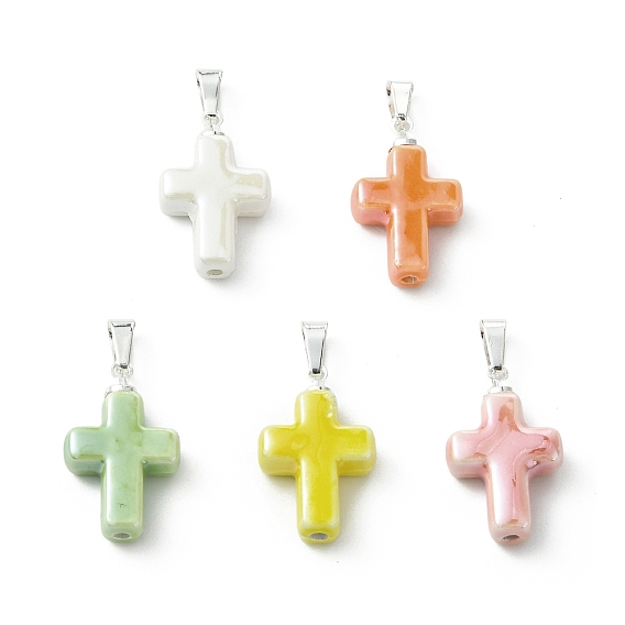 Фарфора ручной работы подвески, крест прелести, с 304 стали и латуни выводы из нержавеющей, серебряные