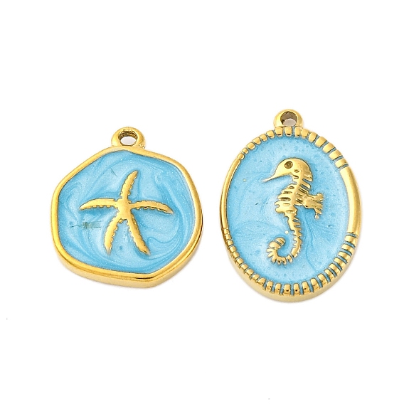 304 подвески из нержавеющей стали, с эмалью, ионное покрытие (ip), реальный 18 k позолоченный, овальный и плоский круглый