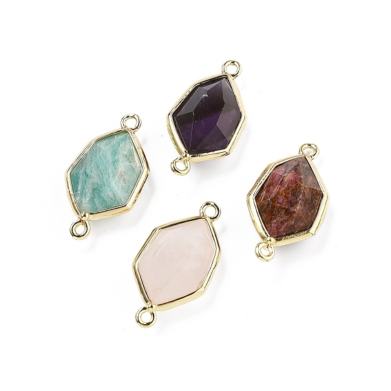 Подвески с граненым соединителем из натуральных драгоценных камней, латунные шестигранные звенья, золотые, стойки покрытие