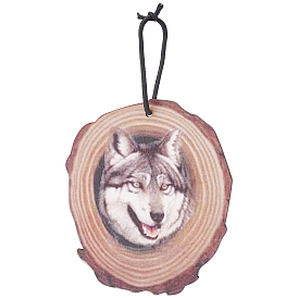 CREATCABIN 1 Set Flat Round & 3D Wolf Pattern Wooden Pendant Decorations, with Polyester Cord, Christmas Ornaments Festive Gifts