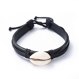 Bracelets ajustables en cuir de vachette tressé, avec perles en nacre et cordon en nylon, pochettes en toile de jute sacs à cordon