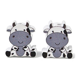 Printed Schima Wood Beads, Cow, Spray Paint