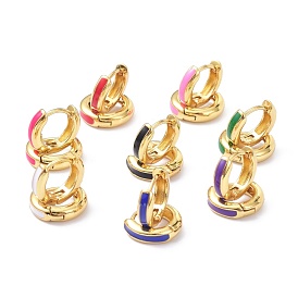 Brass Enamel Hoop Earrings, Real 18K Gold Plated, Ring, Cadmium Free & Lead Free