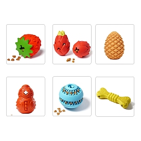 Pine Cone/Bone/Round/Strawberry/Pitaya Rubber Slow Feeding Interactive Dog Toys, Dog Puzzle Toy, Pet Food Dispensing Toy