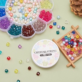 DIY Candy Color Bracelet Making Kit, Including Round & Cube Acrylic & ABS Plastic Pearl Beads, Elastic Thread